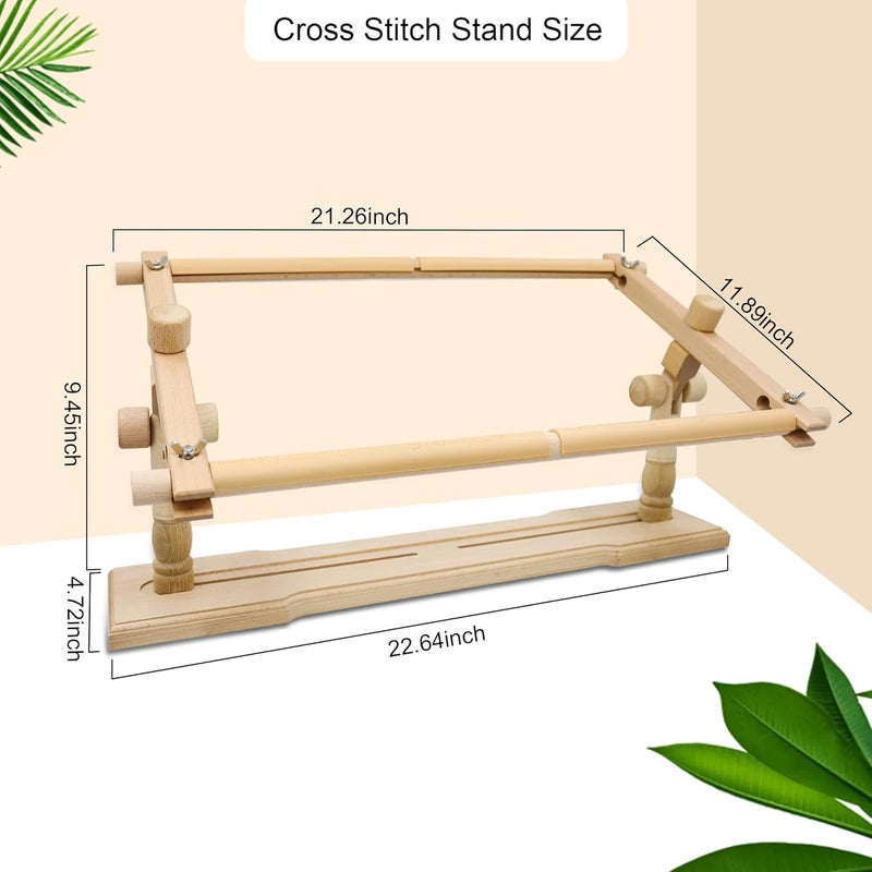 GuoFa Rotated Table Embroidery Frame Stand - Adjustable Cross Stitch Scroll Frame, Beech Wood Quilting Frame Needlepoint Holder Stretch Bar for Stitching Sewing Craft - Image 3